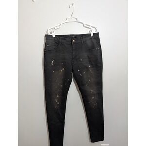 Kayden K Skinny Jeans Black Slim Stretch Paint Splatter Ripped Sz 36x32 Men
